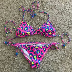 Neon Leopard Cheetah Print Bikini 2 Piece Set